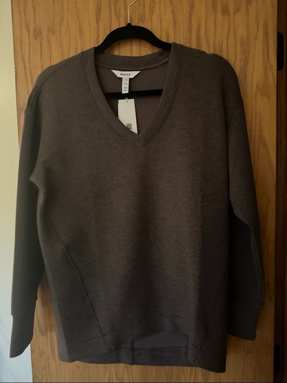 SPANX V-Neck Sweatshirt in Charcoal Gray